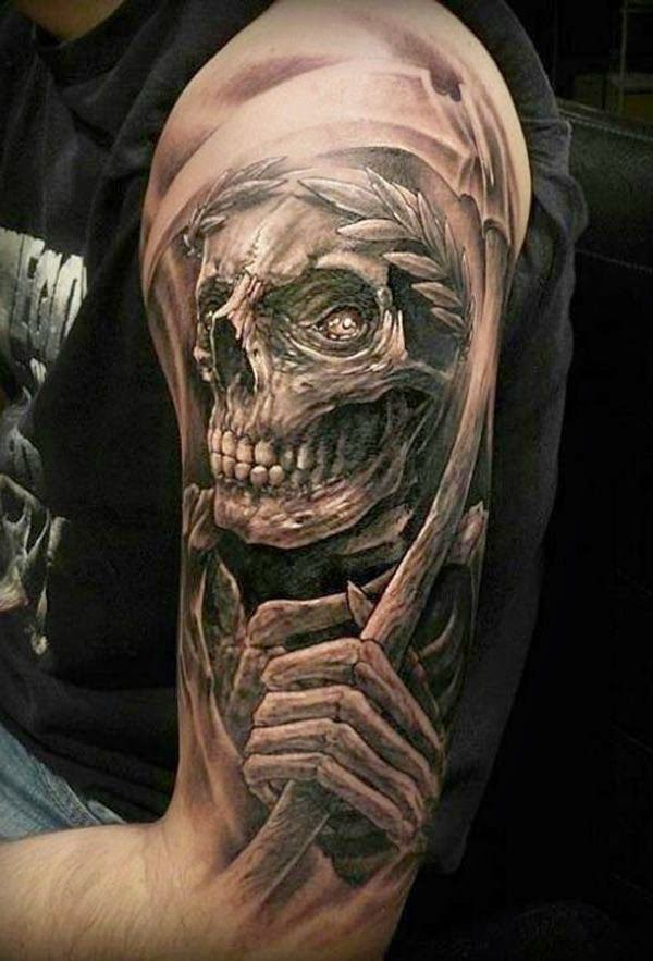 grim reaper and scythe tattoo for men
