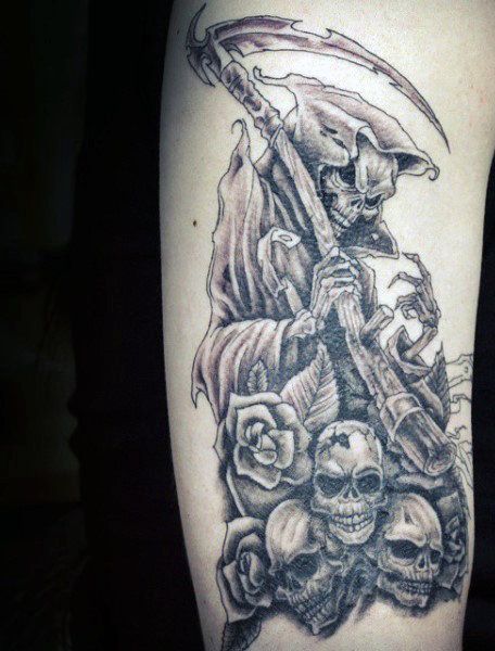 grim reaper and skulls tattoo for men