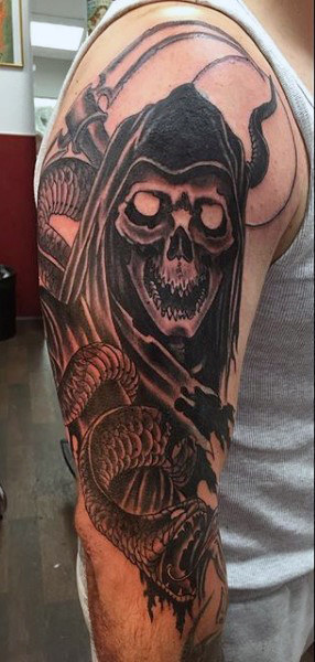 grim reaper and snake tattoo for men