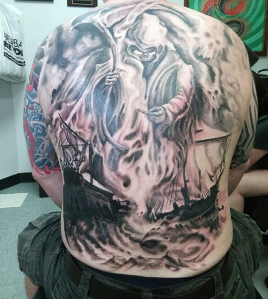 grim reaper and souls tattoo for men