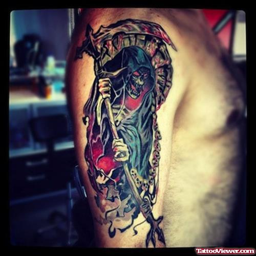 grim reaper bicep tattoo for guys