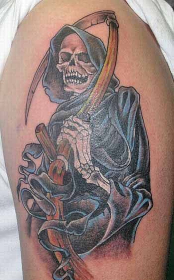 grim reaper in flowing robe tattoo for men