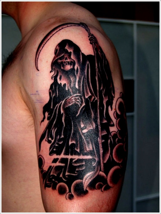 badass grim reaper in smoke tattoo for men