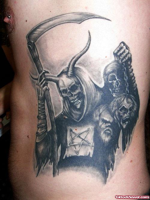 grim reaper with horns tattoo for men