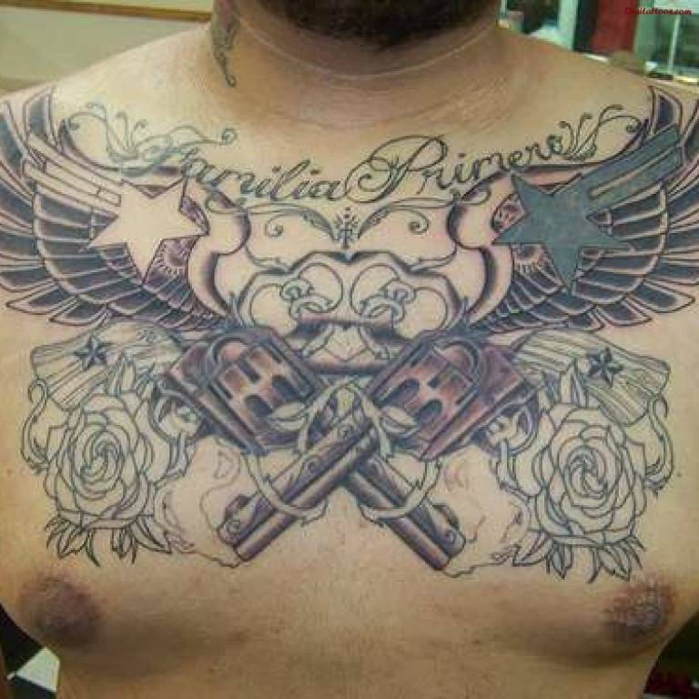 guns and wings tattoo for men