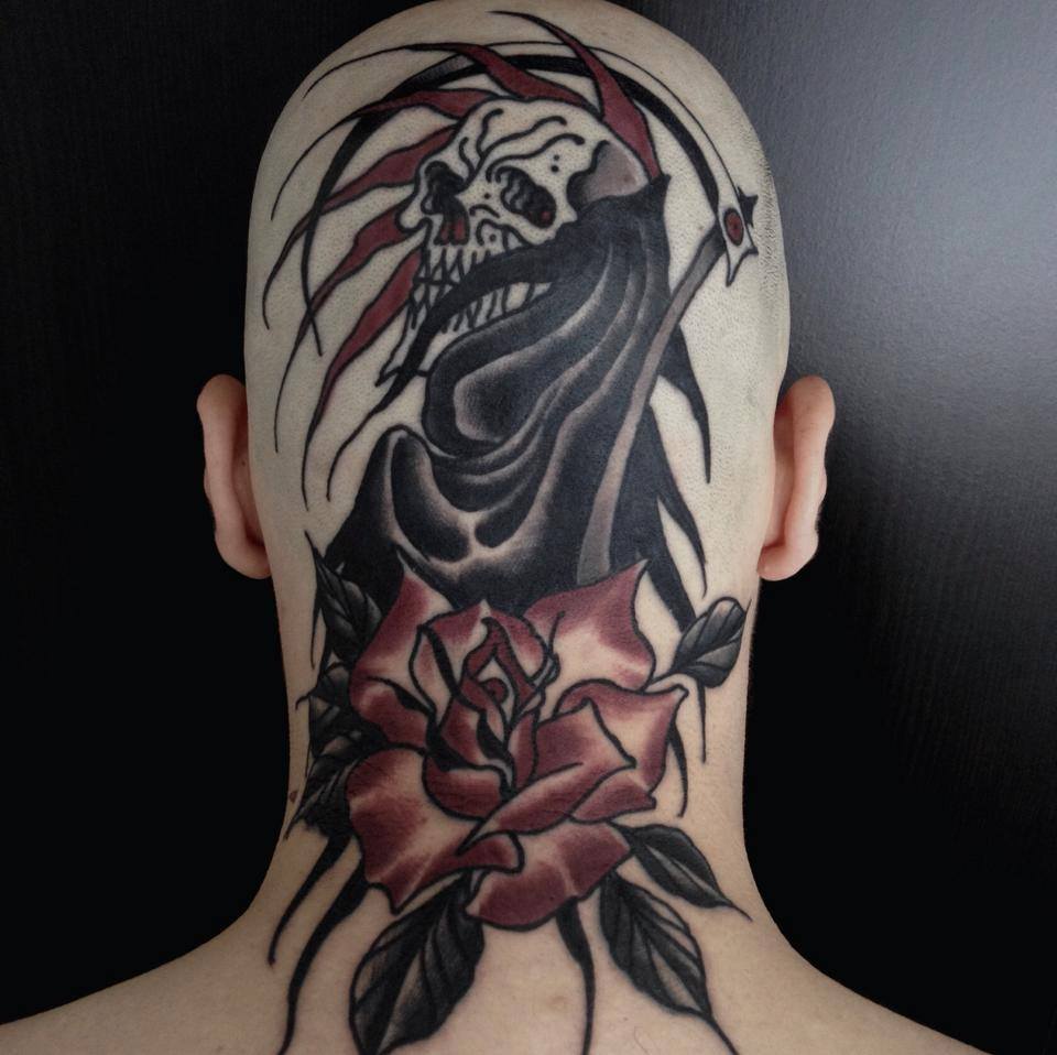 grim reaper chest tattoo