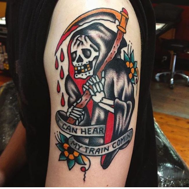 i can hear my train coming grim reaper tattoo for men