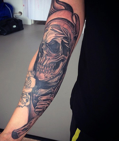 inner arm grim reaper tattoo for men