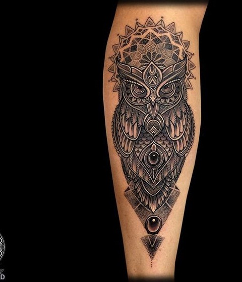 jeweled owl tattoo for men's arms