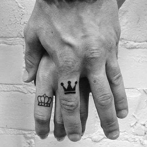 king and queen finger tattoo for man and woman