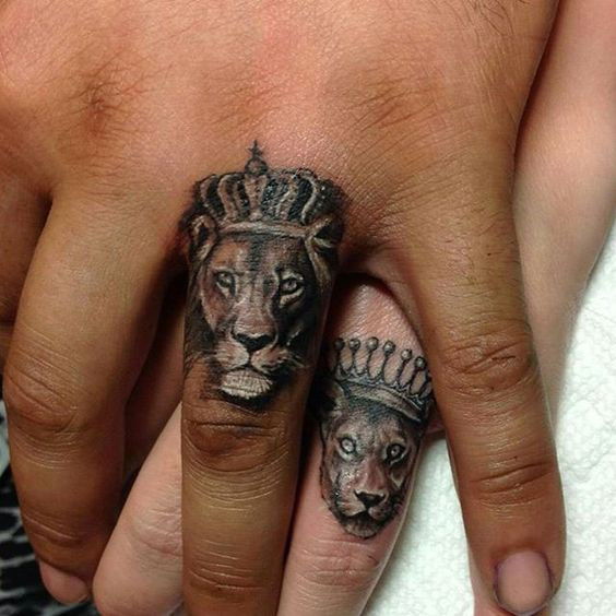lion and lionness finger tattoos for men and women