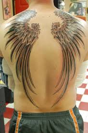 long feather wings tattoo for men