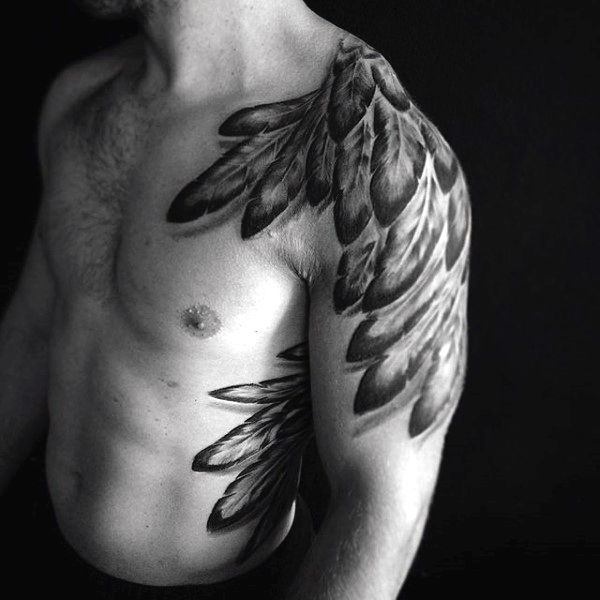 paired wings tattoo for men