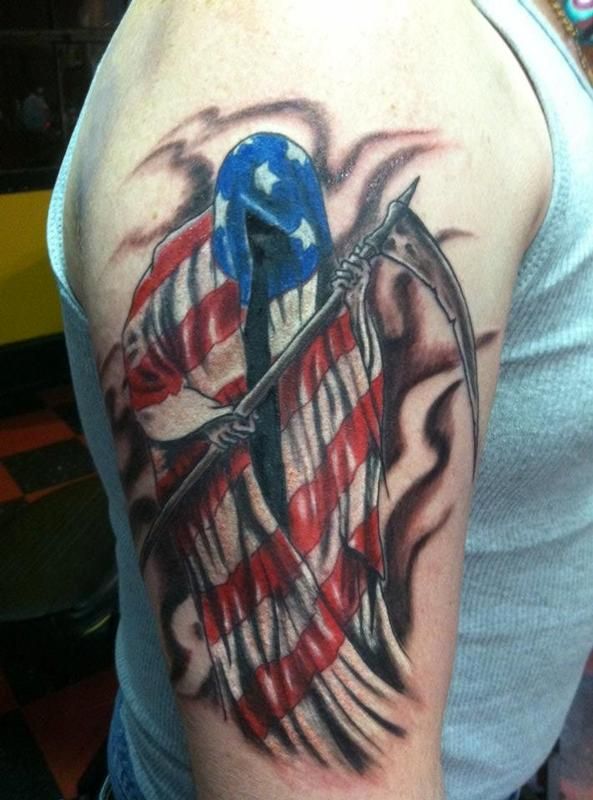 patriotic grim reaper tattoo for men