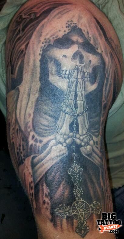 praying grim reaper tattoo for men