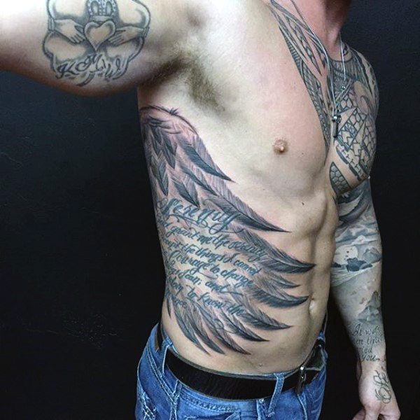 rib wing tattoo for men