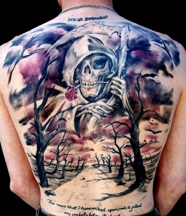 road and grim reaper tattoo for men