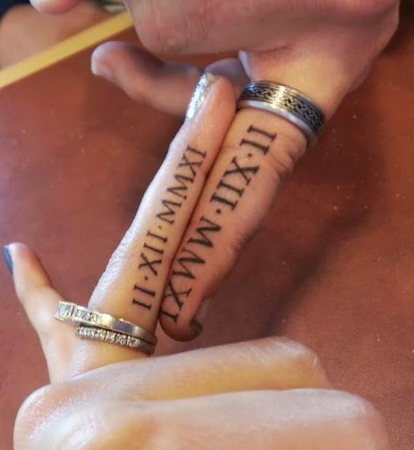 roman numeral date finger tattoos for men