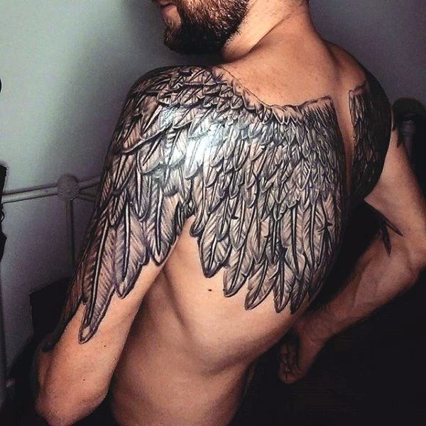 shaded full wing tattoo for men