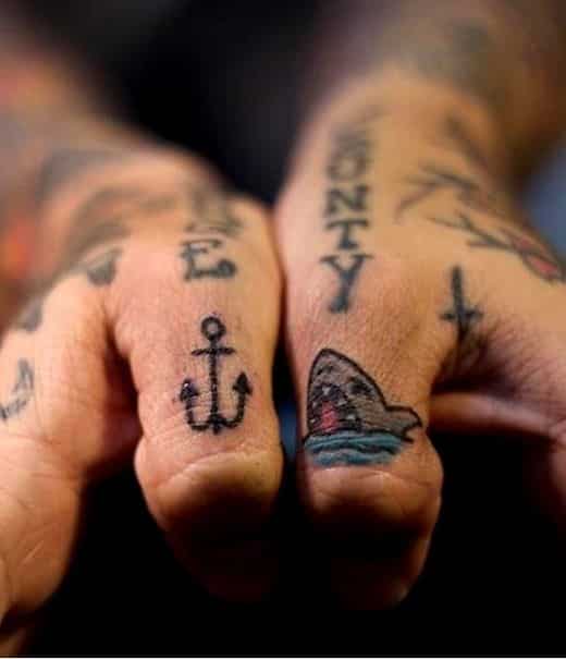 shark and anchor finger tattoos for men