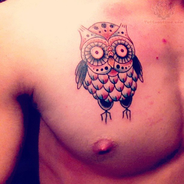 small owl tattoo for mens' chests