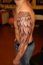 three-quarters sleeve wing tattoo for men