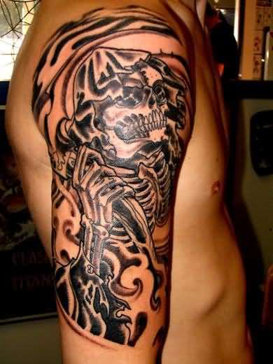 tribal design grim reaper tattoo for men