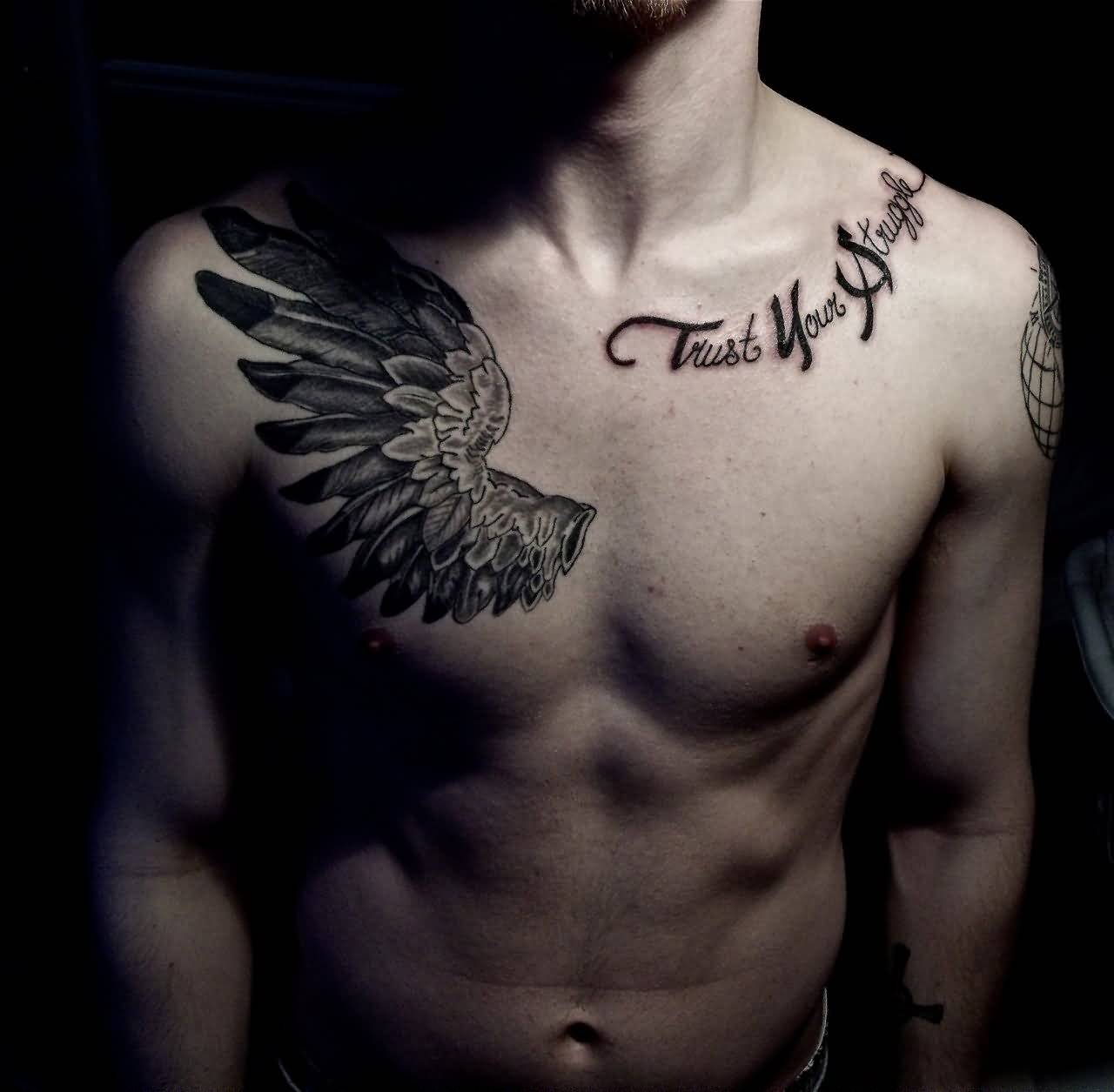 wing tattoo for men's chest