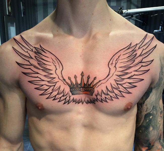 wings and crown tattoo for men