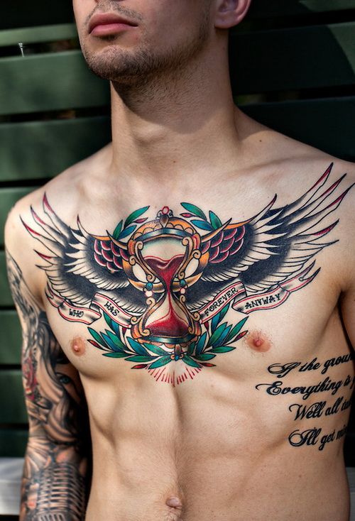 wings and hourglass tattoo for men