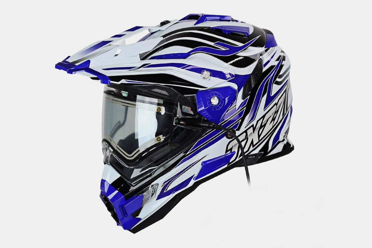 Snow Master TX-27 Gloss White and Blue DS Snowmobile Helmet