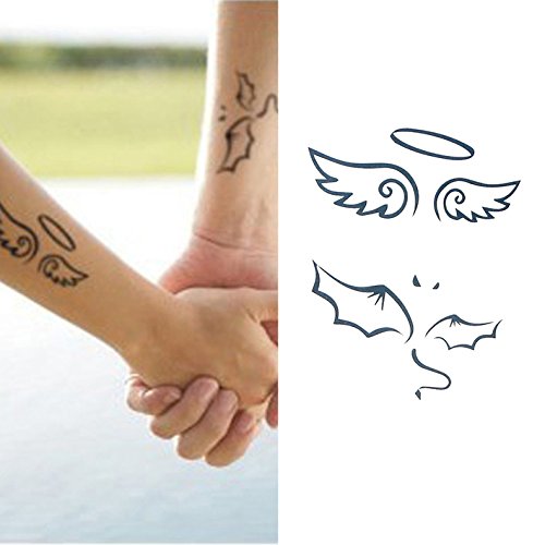 angel and devil matching couple tattoo
