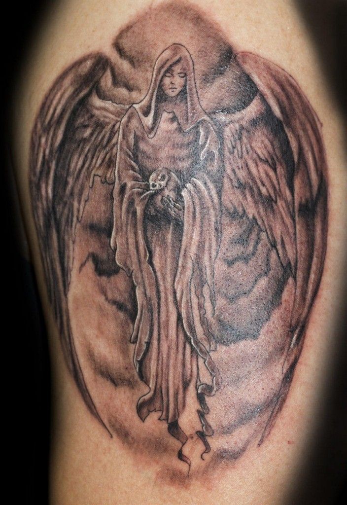 animal and guardian angel tattoo for men