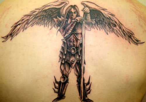 badass guardian angel tattoo for men