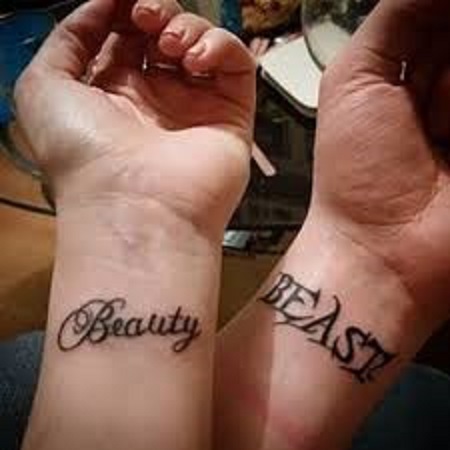 beauty and the beast matching couple tattoo