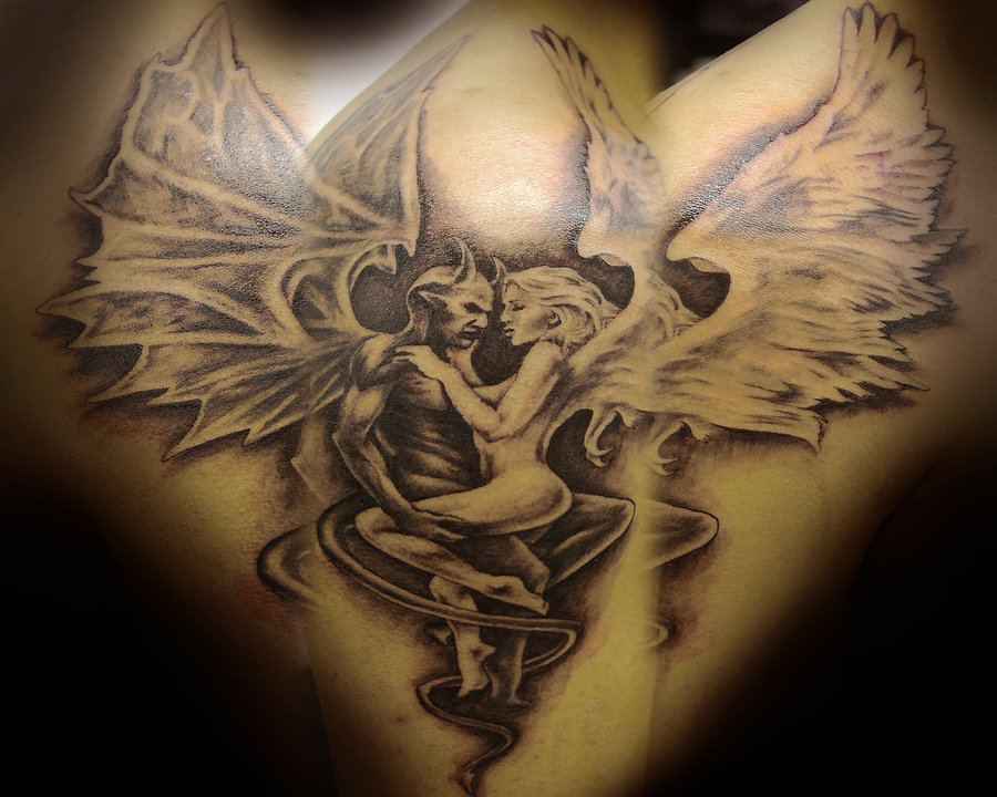 best angel and demon design tattoo for men