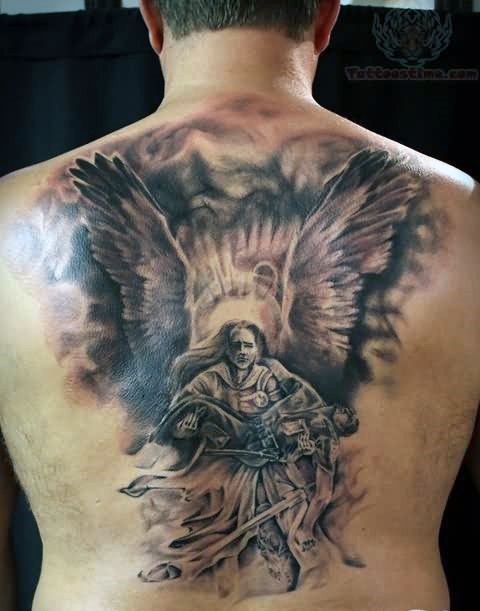boy and guardian angel tattoo for men