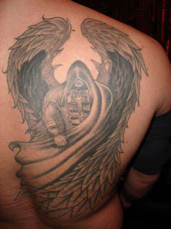cloaked guardian angel tattoo for men