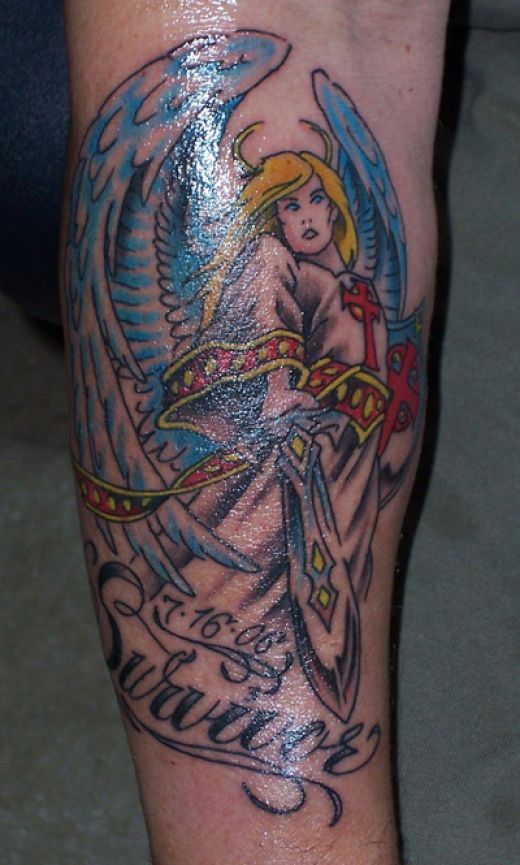 colored guardian angel tattoo for men