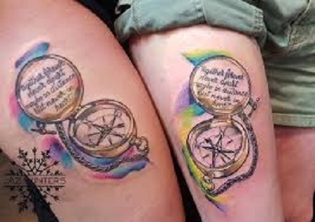 compass matching couple tattoo