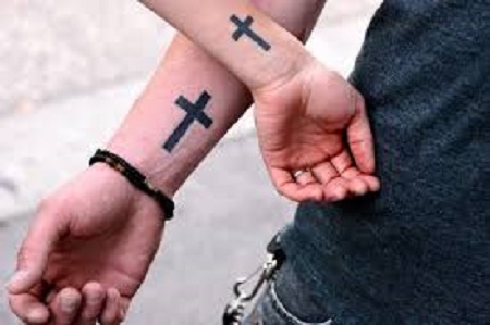 crosses matching couple tattoo