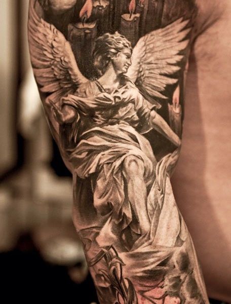 detailed guardian angel tattoo for men