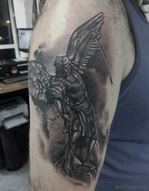 fighting guardian angel tattoo for men