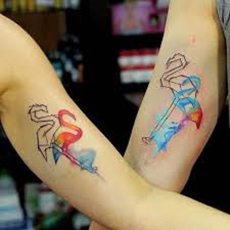 flamingoes matching couple tattoo