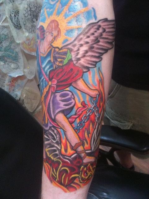 full color guardian angel tattoo for men