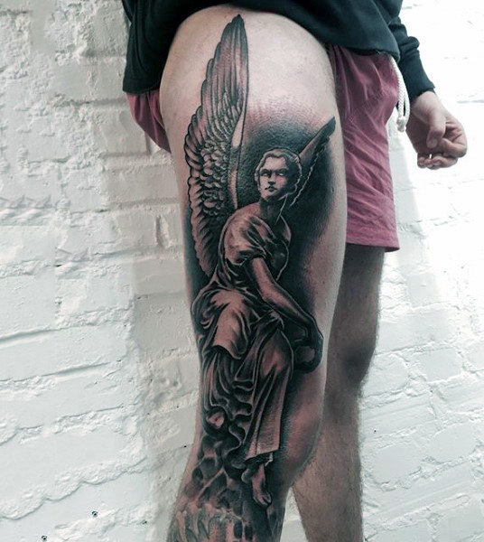 full leg guardian angel tattoo for men