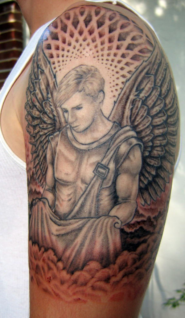 guardian angel with baby tattoo for men