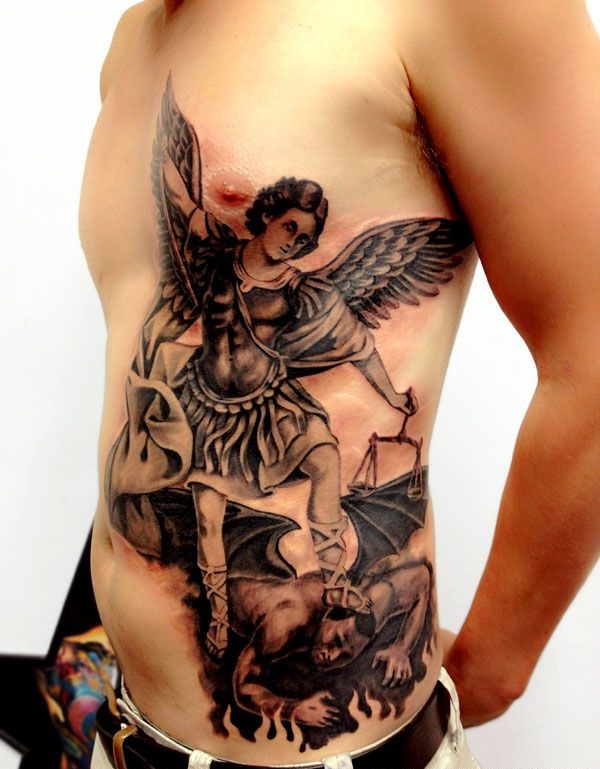 guardian angel with scales tattoo for men