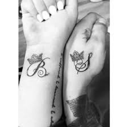 initials matching couple tattoo