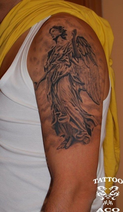 inviting guardian angel tattoo for men
